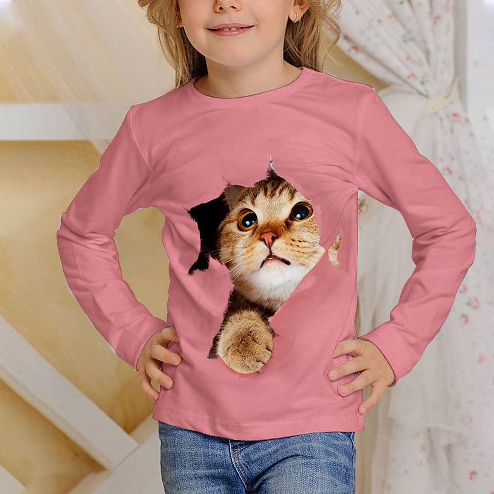 Flickor 3D Grafisk Djur T-shirt Långärmad Vår Höst Mode Grundläggande Barn 4-12 år Rund hals Utomhus Ledigt Dagligen Normal 2025 - $13.99 –P6