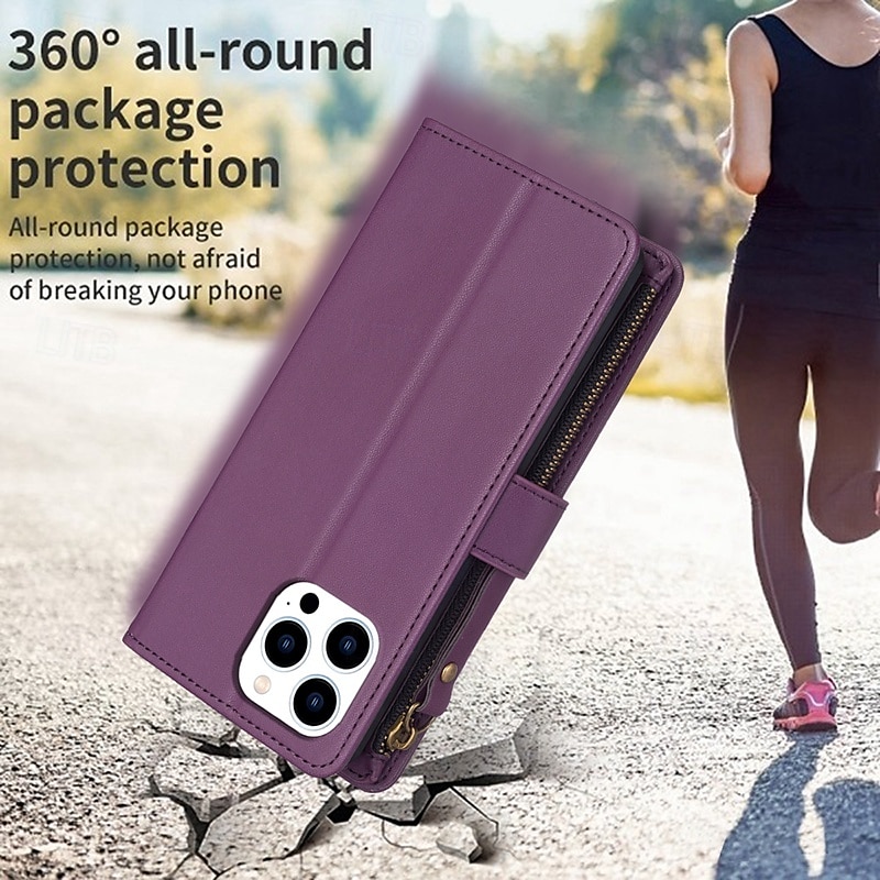 Phone Case For iPhone 16 15 14 Pro Max Plus 13 12 11 Pro Max Wallet Case with Stand Holder Zipper with Wrist Strap Retro TPU PU Leather 2025 - $12.99 –P6