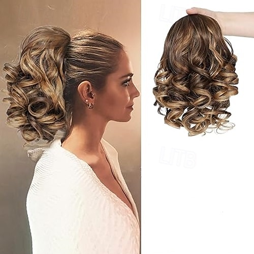 Chignons كعكة الشعر مقطع في شعر مستعار صناعي قطعة الشعر إطالة الشعر مجعد مناسب للحفلات مناسب للبس اليومي الحفلات و المساء بني متوسط بني ذهبي بني غامق 2025 - $10.99 –P4