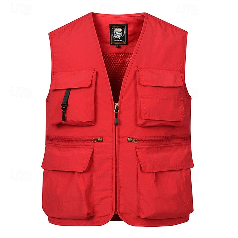 Herr Väst Gilet Fiskeväst Vandringsväst Dagligen Datum Semester Mode Ledigt Vår & sommar Ficka Nylon Andningsfunktion Bekväm Slät Dragkedja V-hals Normal Svart Rubinrött Marinblå Kungsblå Väst 2025 - $35.99 –P2