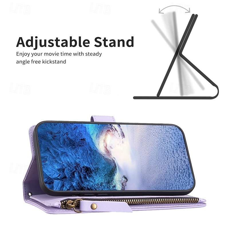 Phone Case For iPhone 16 15 14 Pro Max Plus 13 12 11 Pro Max Wallet Case with Stand Holder Zipper with Wrist Strap Retro TPU PU Leather 2025 - $12.99 –P11
