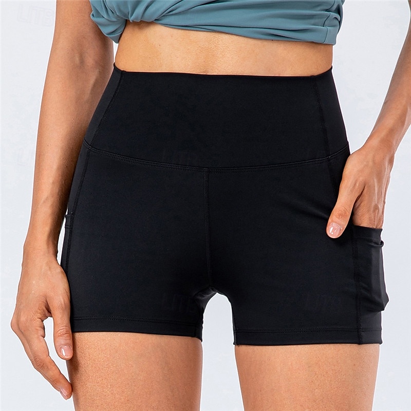 Women's Gym Shorts Yoga Shorts Workout Shorts with Phone Pocket High Waist Yoga Gym Workout Pilates Shorts Black White Yellow Sports Activewear Stretchy Slim 2025 - $17.99 –P1