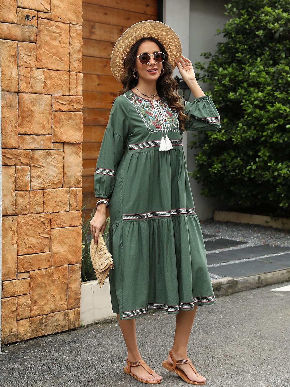 Valentýn Dámské Běžný Midi šaty Volnočasové šaty Boho šaty s dlouhým rukávem Áčkové šaty Boho šaty Elegantní Základní Na běžné nošení Biskup Formální Dovolená Valentýn Volný Květinový Zátiší Květiny 2025 - $60.99 -P3