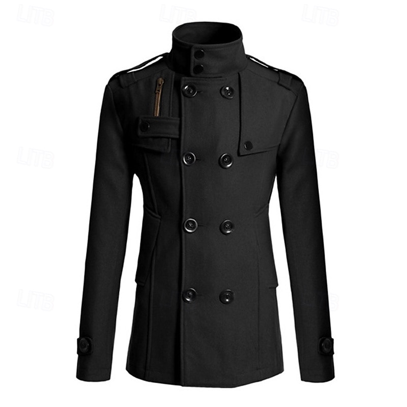 Herr Peacoat Trenchcoat Dagligen Semester Höst vinter Polyester Håller värmen Ytterkläder Kläder Mode Klassisk Slät Ficka Hög krage Dubbelknäppt 2025 - $48.99 –P6