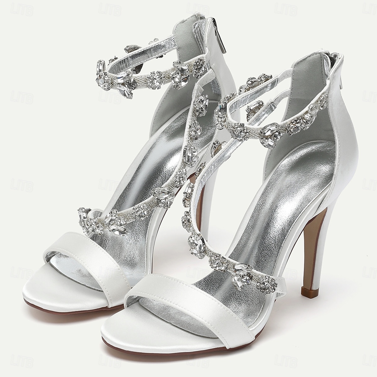 marineblå sateng-stiletthæler for kvinner med rhinestone-pynt - elegante bryllupssko for formelle anledninger og cocktailbegivenheter 2025 - $69.99 –P4