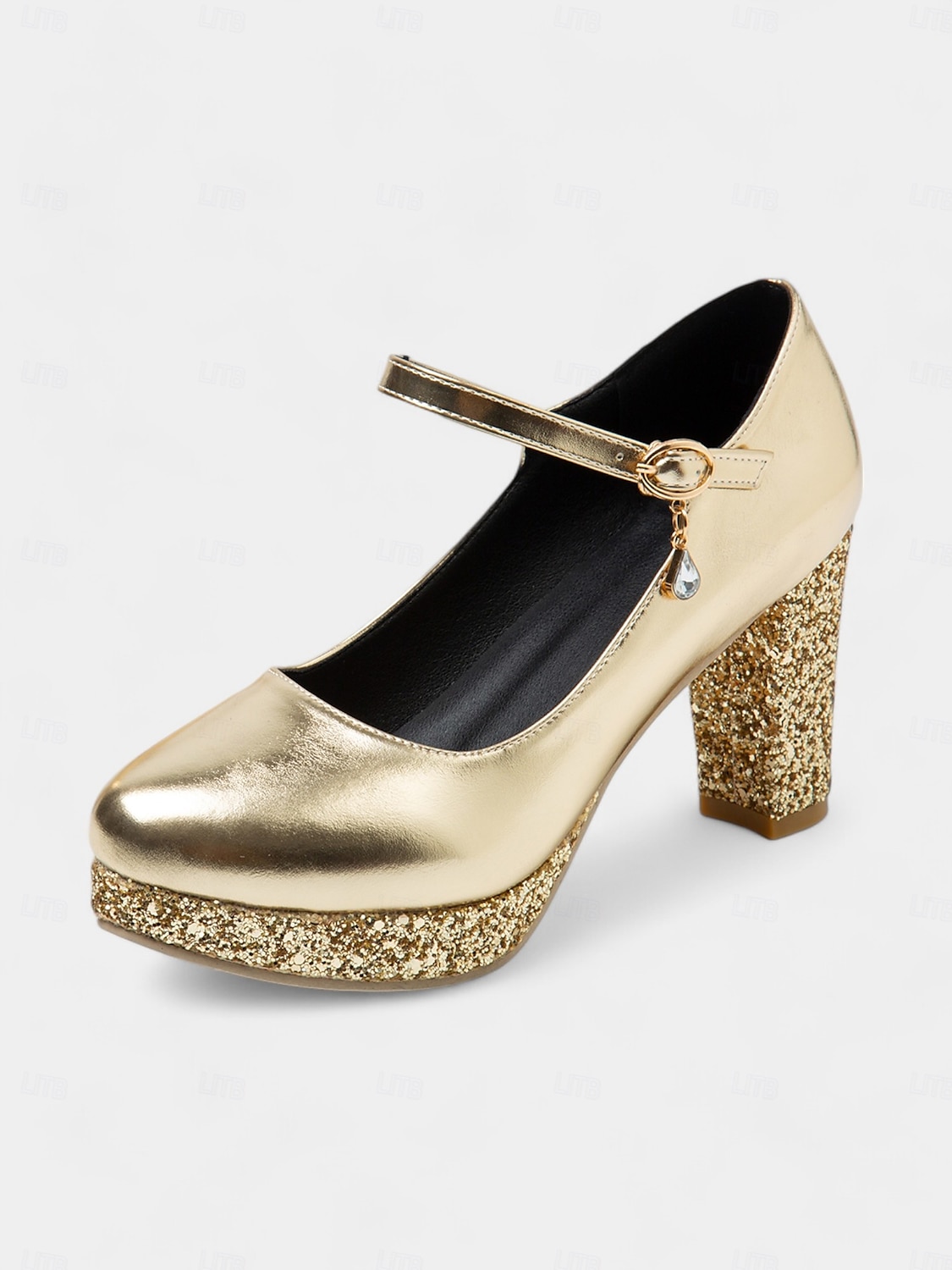 Escarpins Mary Jane à talons carrés et paillettes dorées pour femmes – chaussures de soirée à plateforme scintillantes pour mariages et événements officiels de 2025 ? $24.99 -P3