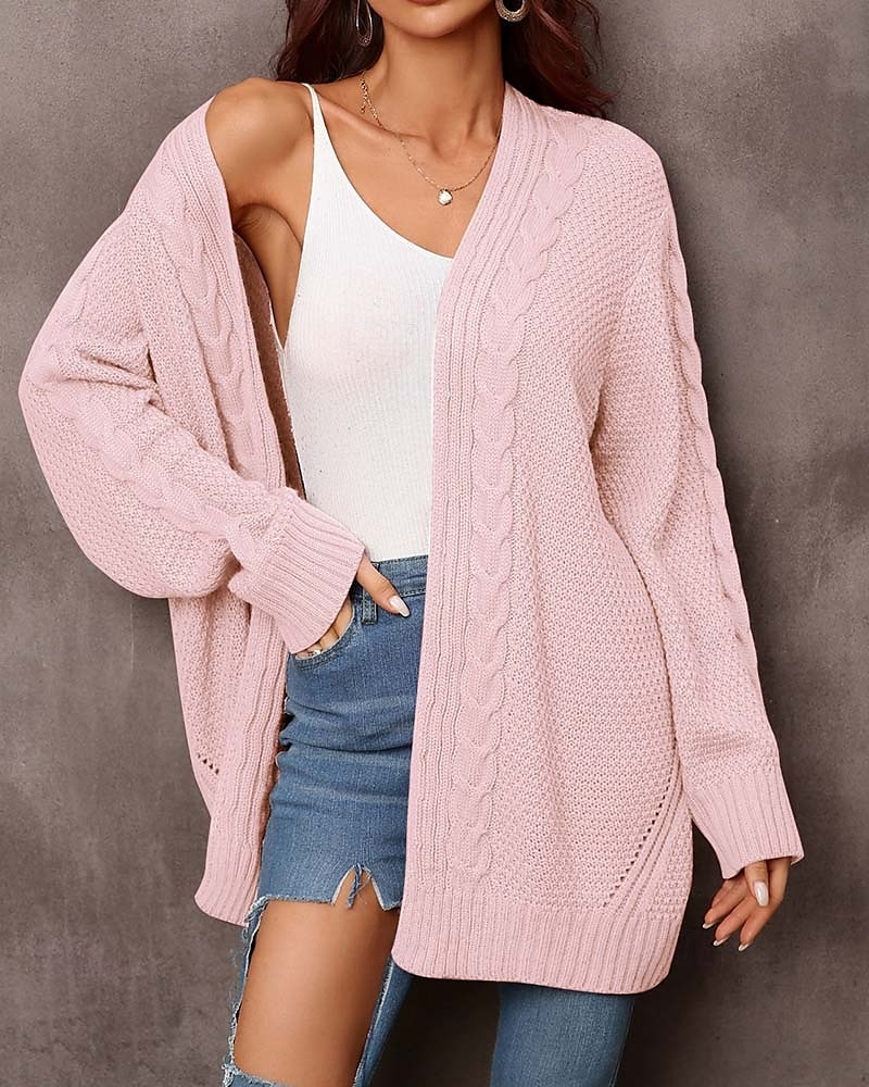 Damen Pullover Modisch Täglich Brautkleider schlicht Graphic Bedruckt Öffnung vorne Strick Textur Langarm Lange Oberteile Stricken Heim Arbeit Schwarz Rosa Herbst Winter 2025 - $62.99 –P7