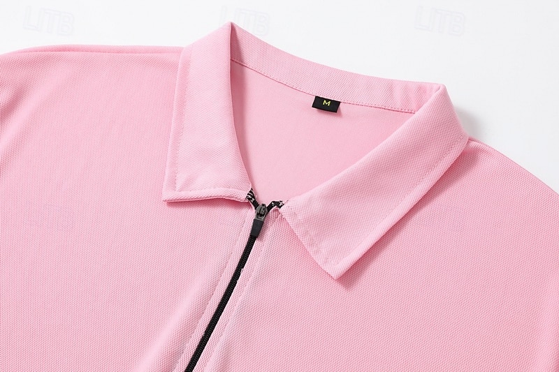 Men's Quarter Zip Polo Golf Shirt Daily Holiday Turndown Short Sleeve Fashion Basic Plain Spring & Summer Regular Fit Light Blue Black White Pink Wine Navy Blue Quarter Zip Polo 2025 - $12.99 –P3