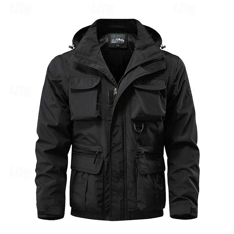 Per uomo Giubbino da escursione Giacca tattica Giacca a vento Sportivo Campeggio e hiking Impermeabile Antivento Design staccabile Primavera & Autunno Tinta unica Attivo Con cappuccio Standard Nero del 2025 a $61.99 –P6