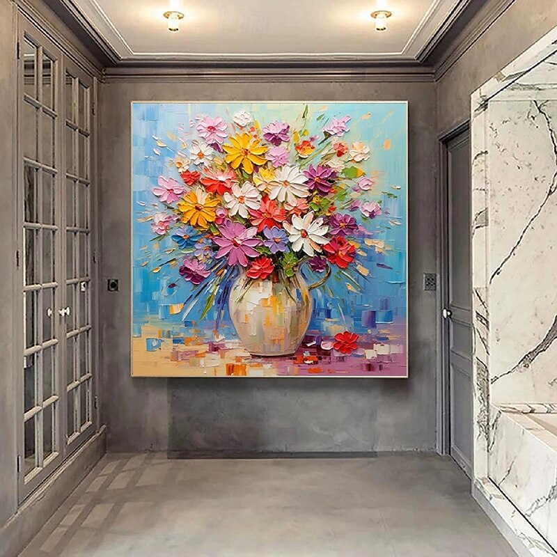 3D-Blumengemälde, handgefertigt, Palettenmesser, Blumen, Gemälde, Wandkunst, groß, rot, gelb, 3D-Strukturgemälde, moderne dekorative Gemälde, handgefertigt, Impressionismus, abstraktes Blumenölgemälde 2025 - $116.99 –P3