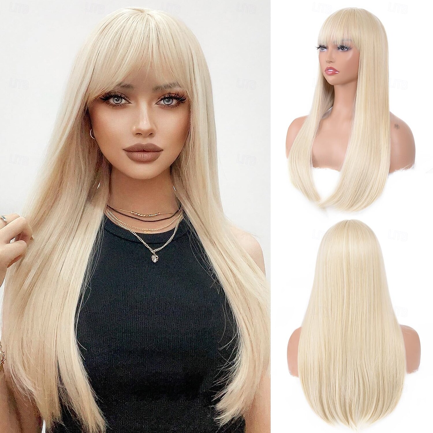 parrucca con frangia per donna parrucca lunga e liscia parrucca sintetica resistente al calore per ragazze uso quotidiano parrucca per feste di halloween cosplay del 2025 a $19.99 –P1