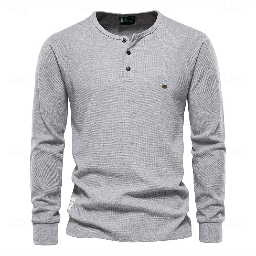 Męskie Koszulka z dzianiny waflowej Długi rękaw Henley Wiosna i jesień Jednolity/zwykły kolor Codzienny Styl klasyczny Codzienne Ciemnoszary Biały Czerwony Top Tee dla mężczyzn 2025 - $22.99 –P6