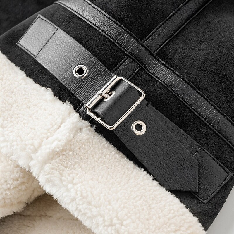 Herr Imitationsläderjacka Fleece-jacka Sherpajacka Bikerjacka Semester Dagligen Vindtät Håller värmen Ficka Fleece Höst vinter Slät Mode Klassisk Kavajslag Normal Imitationsläder Svart Vit Brun Jacka 2025 - $102.99 –P3