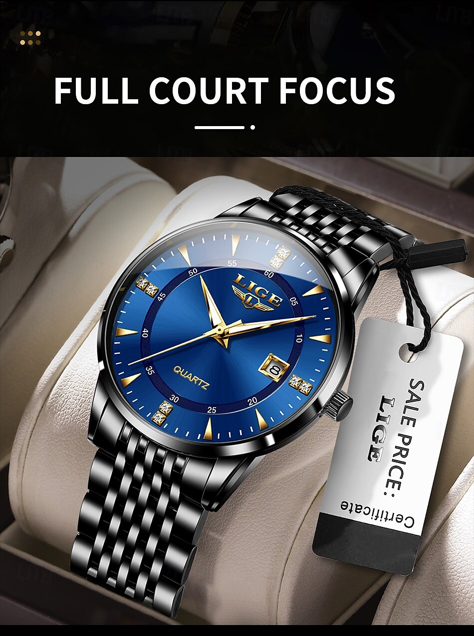 LIGE Men Quartz Watch Minimalist Calendar Stainless Steel Watch 2025 - $27.99 –P5