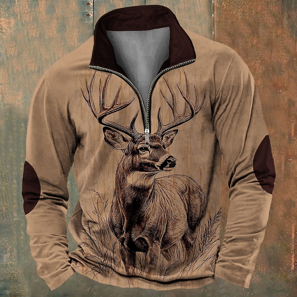 Pánské Sob Lovecká Mikiny Mikina Mikina na zip Dlouhý rukáv Mikina Tričkový Čtvrtletní zip Taktická Vintage Retro 3D tisk Dovolená Jdeme ven Lovecká Výstřih ke krku Poloviční zip 1/4 Zip 2025 - $31.99 –P1