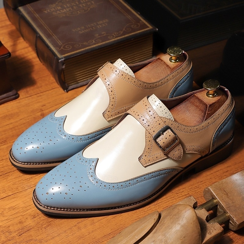 Zweifarbige Monkstrap-Schuhe aus Kunstleder für Herren – elegante Brogue-Abendschuhe mit Schnallenverschluss für den formellen und Vintage-Stil 2025 - $49.99 -P1
