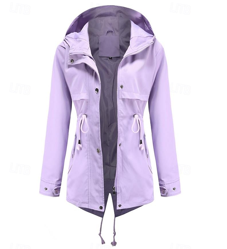 Women's Winter Coat Waterproof Windproof Zipper Outdoor Solid Color Work Casual Zipper Hoodie Loose Fit Long Sleeve Outerwear Black Yellow Red Winter 2025 - GBP £34 –P5