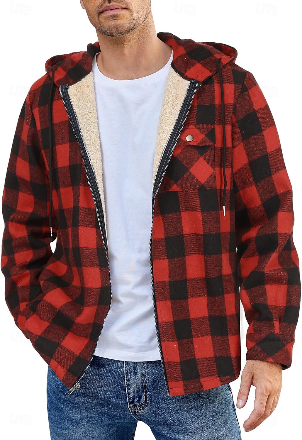 Herren Hemdjacke Kapuzenjacke Shacket Flanell-Fleecejacke Täglich Urlaub warm Mit Kapuze Herbst Winter Schottenstoff Kariert Modisch Strassenmode Kargen Standard Schwarz Dunkelrot Hellgrün Rote Blau 2025 - $60.99 –P45