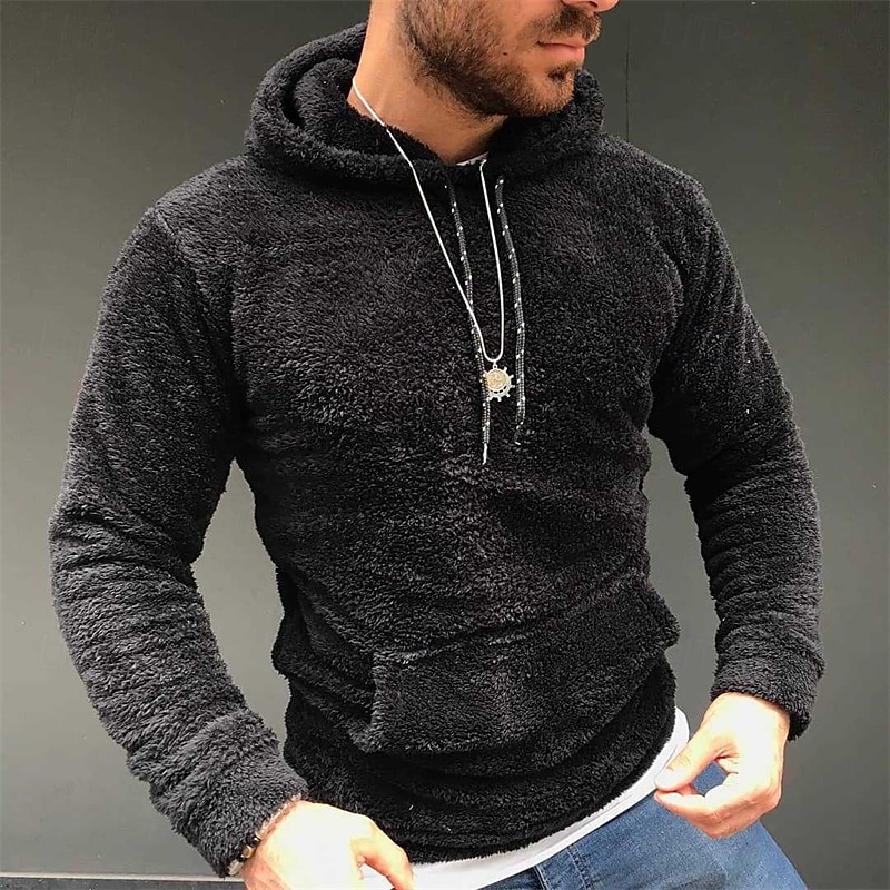 Voor heren Trui met capuchon Fleece hoodie Zwart Wit Leger Groen Khaki Grijs Capuchon Effen Zak Sport & Outdoor Dagelijks Feestdagen Streetwear Basic Casual Herfst winter Kleding Hoodies Sweatshirts 2025 - $19.99 –P4