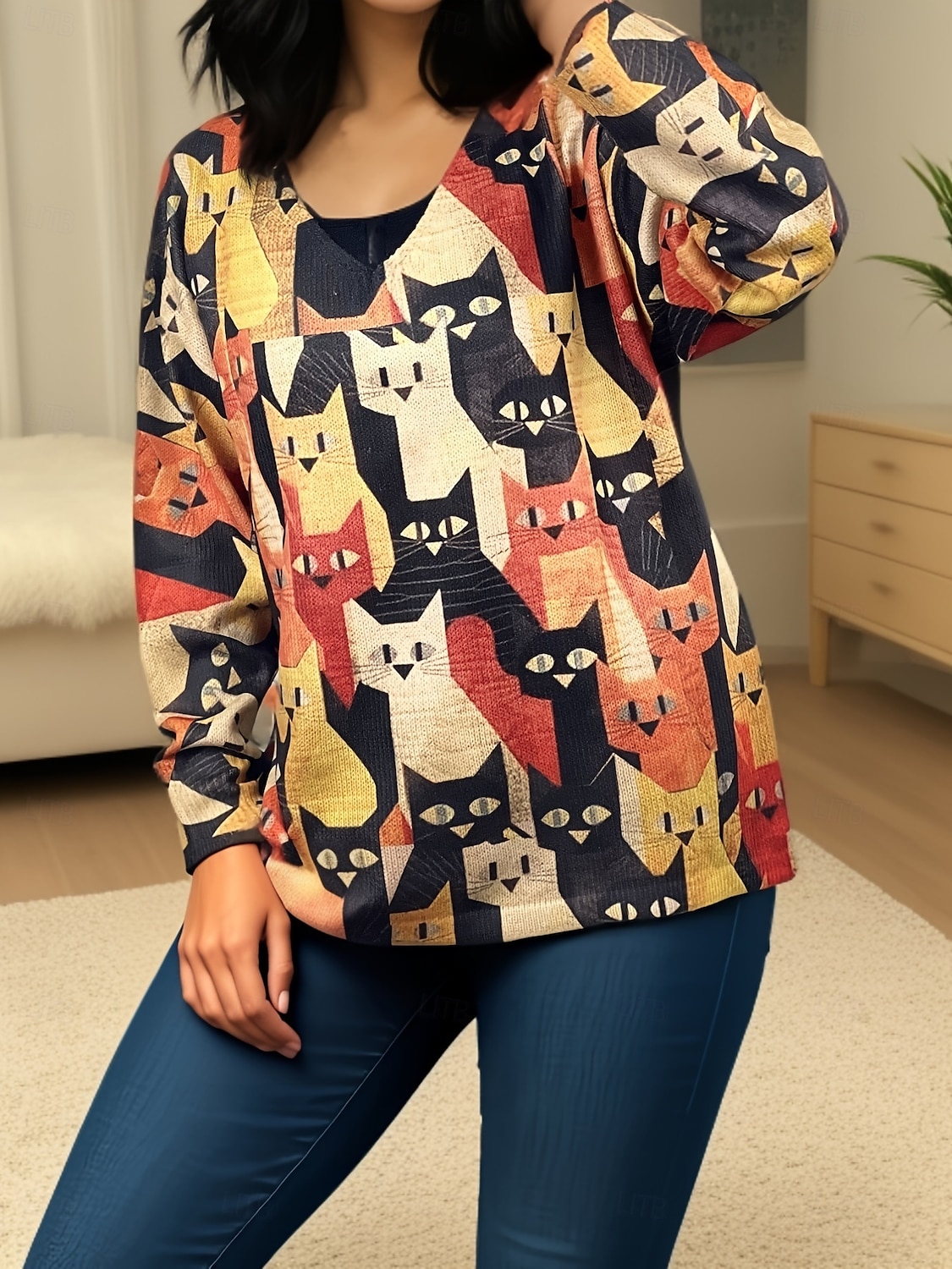 Pentru femei Pulover pulover Casual Animal În V Decolteu în V Imprimare digitală Manșon Lung Topuri obișnuite Tricotat Zilnic Galben Toamnă Iarnă 2025 - $61.99 –P2