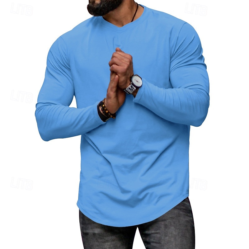 Homme T-shirt Chemise à Manches Longues manche longue Col ras du cou Printemps & Automne Uni Mode Designer Basique Classique Vacances Rue Sortir Noir Blanche bleu marine T-shirt haut de gamme pour de 2025 ? $17.99 –P1