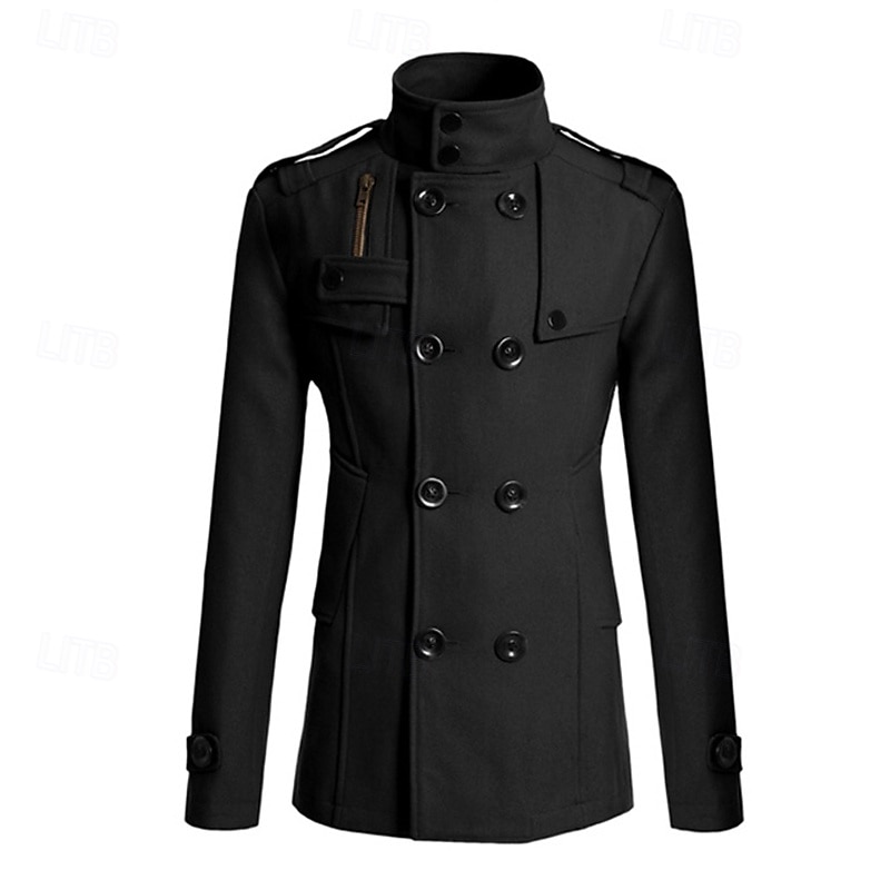 Pánské Polní kabát Peacoat Trenčkot Denní Dovolená Podzim zima Polyester Zahřívací Svrchní oděvy Oblečení Módní Klasické Bez vzoru Kapsy Stojáček Dvouřadé 2025 - $49.99 –P7