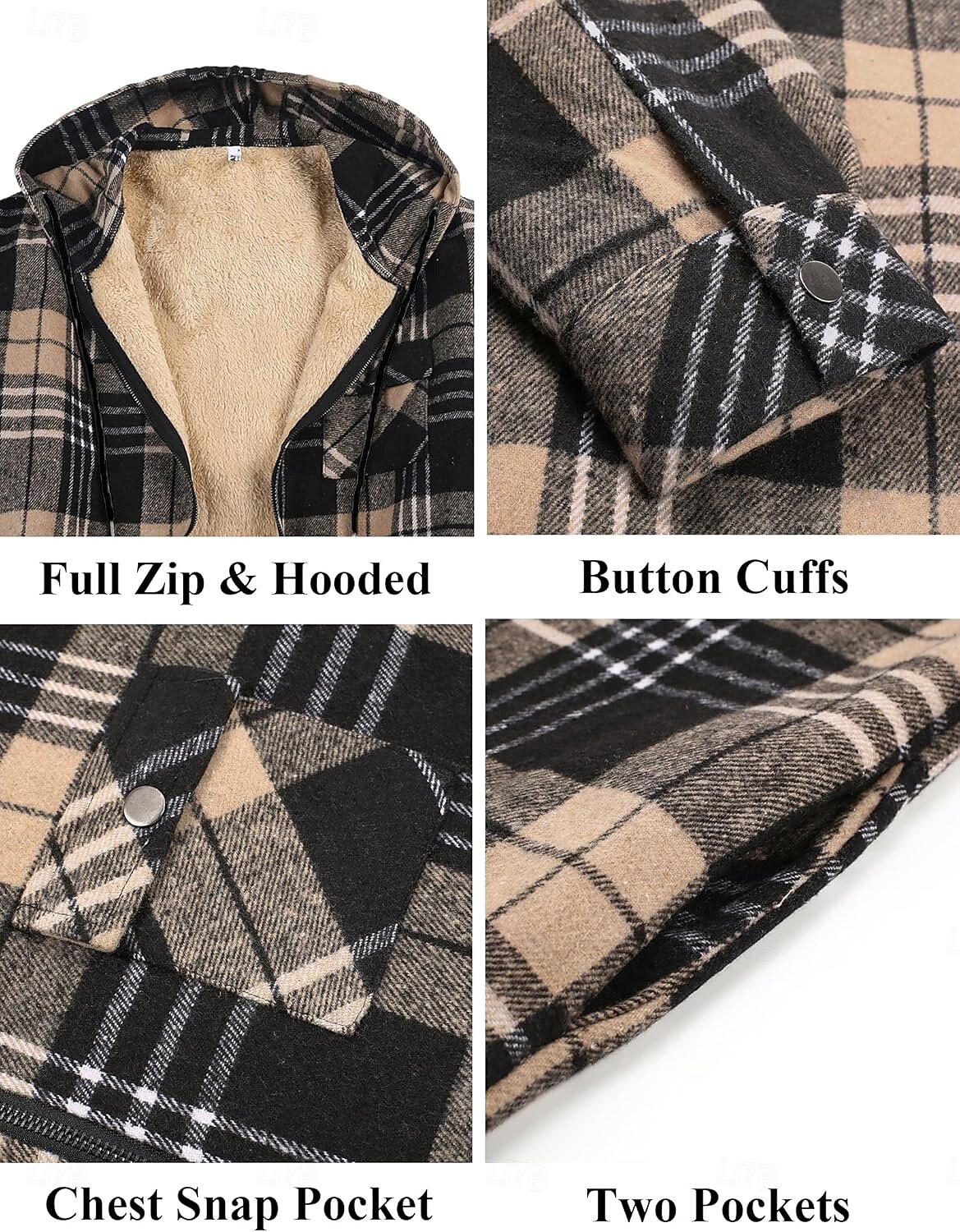 Herren Hemdjacke Kapuzenjacke Shacket Flanell-Fleecejacke Täglich Urlaub warm Mit Kapuze Herbst Winter Schottenstoff Kariert Modisch Strassenmode Kargen Standard Schwarz Dunkelrot Hellgrün Rote Blau 2025 - $60.99 –P36
