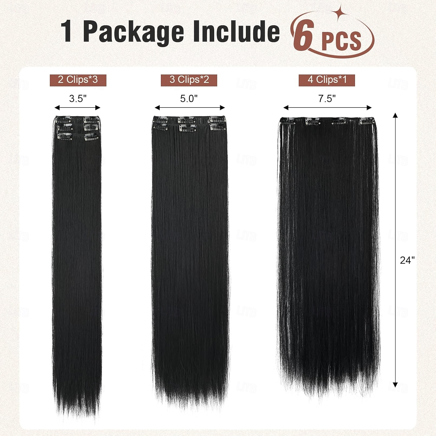 Recht Klemmen Synthetisch haar Lang Haarextensies Clip-in 6 stuks / pak Zacht Glad Hittebestendig Dames 2025 - $13.49 –P5