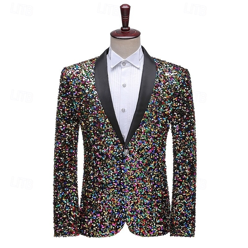 Men's Blazer Jacket Tuxedo Party Sparkle Sequin Polka Dot Blazer Black White Green Standard Fit Single Breasted One-button 2025 - $97.99 –P6