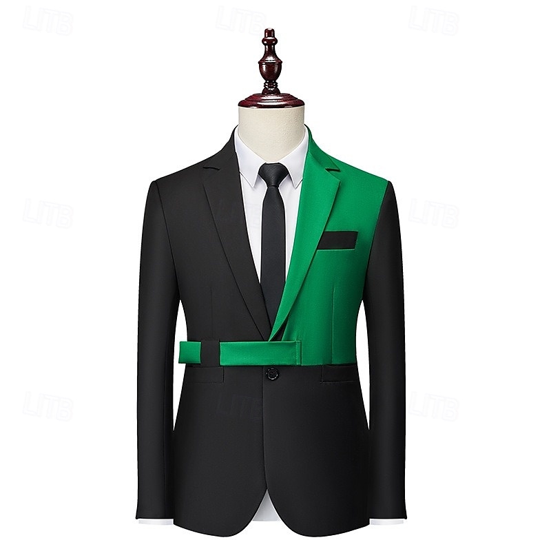 Veste blazer pour hommes mode soirée décontractée patchwork blanche/verte noire/blanche noire/verte ajustée à bouton simple de 2025 ? $54.99 –P5