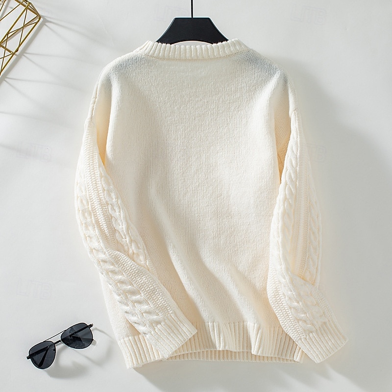 Per donna Felpa Giornaliero Da ufficio Essenziale Tinta unica Cavi Girocollo Testurizzato Manica lunga Top regolari Maglia Fine settimana Nero Beige Autunno Inverno del 2025 a $52.99 –P6