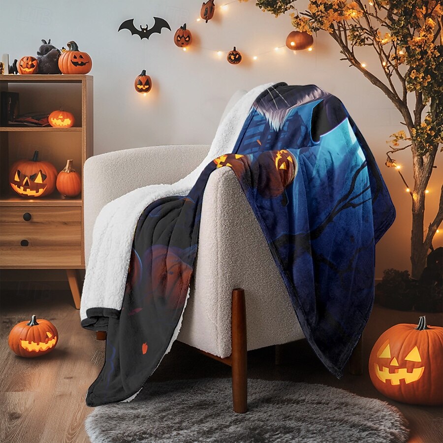 cobertor com tema de halloween com personagens e abóboras aconchegante e assustador de 2025 por $27.99 –P7