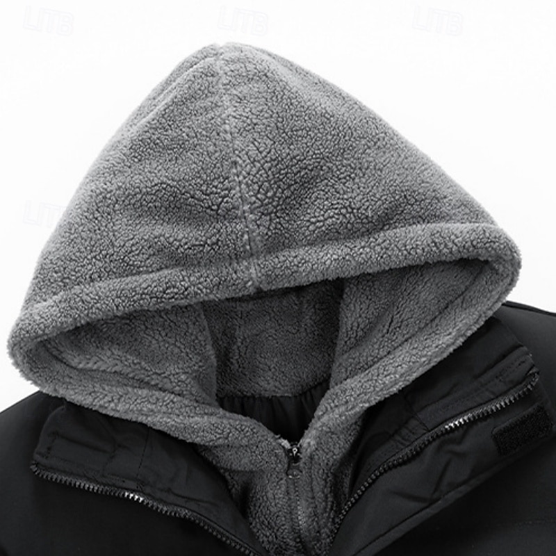 Pánské Zimní bunda Puffer bunda Fleecová bunda S vycpávkou 2 v 1 falešný dva kusy Polyester Kapuce Kapsy Venkovní Rande Běžné / Denní Standardní Módní Na běžné nošení Zahřívací Větruvzdorné Zima Bez 2025 - $67.99 –P7