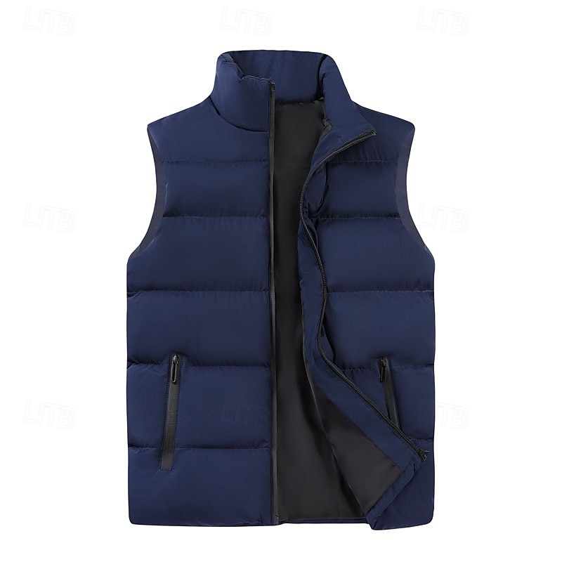 Per uomo Gilet imbottito Quotidiano Casual Autunno & Inverno Tasca con cerniera Poliestere Confortevole Semplice Cerniera Collo alla coreana Vestibilità regolare Nero Borgogna Cachi Blu scuro Gilet del 2025 a $20.99 –P11