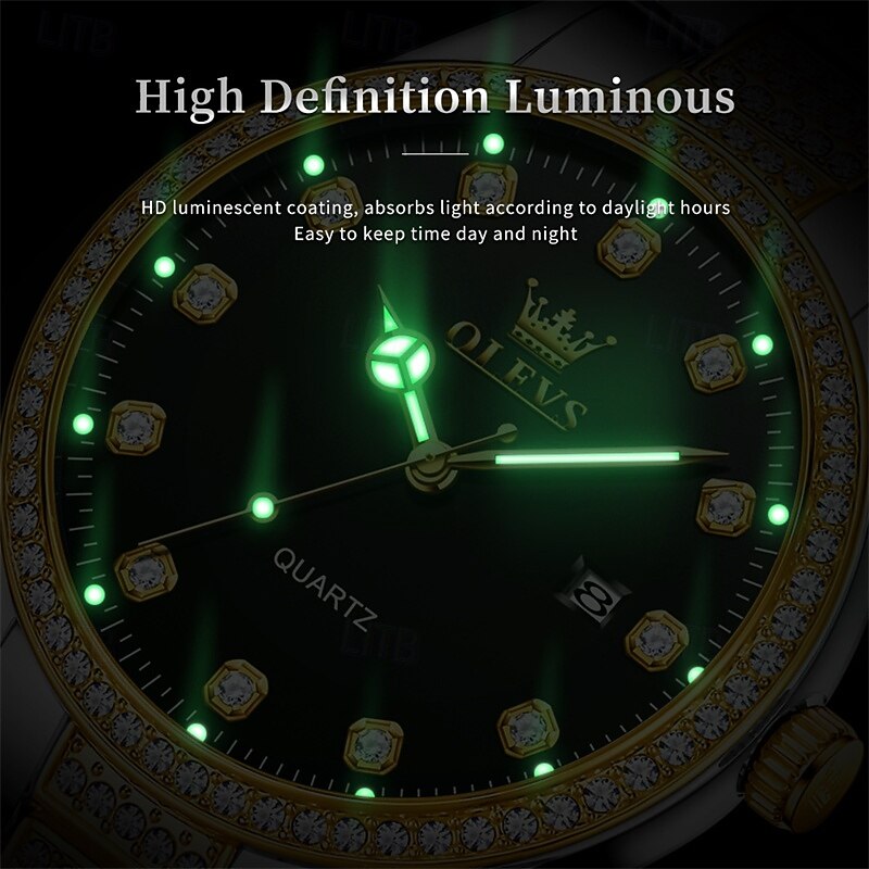 nieuwe olevs olevs merk heren stalen band horloge met diamanten lichtgevende kalender modetrend eenvoudig zakelijk quartz horloge vakantie waterdicht sport heren polshorloge 2025 - $31.99 –P10