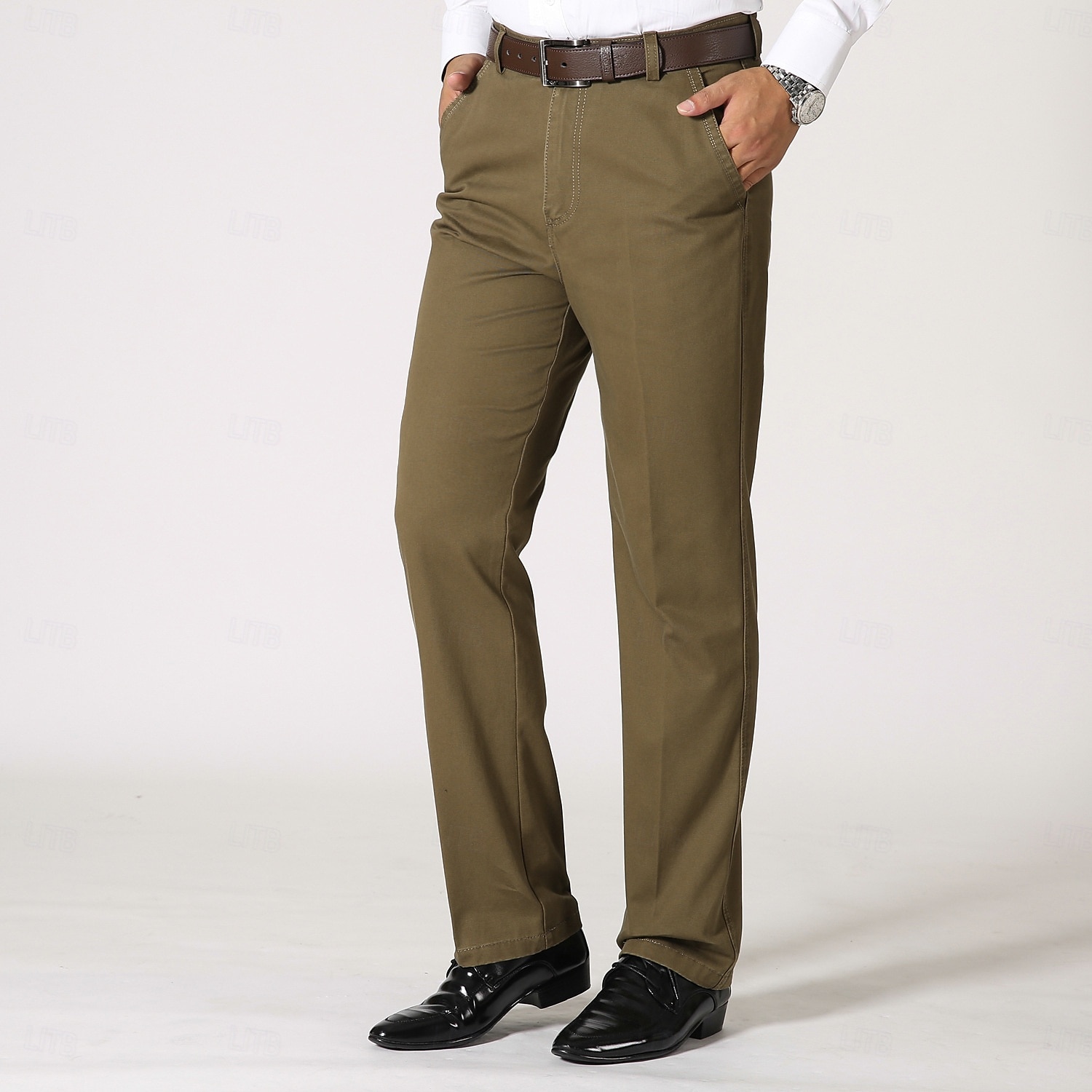 Per uomo pantaloni della tuta Pantaloni Chino Bottoni Tasche Gamba dritta Liscio Comfort Formale Feste Ufficio Di tendenza Classico Nero Verde scuro Media elasticità del 2025 a $18.99 –P14