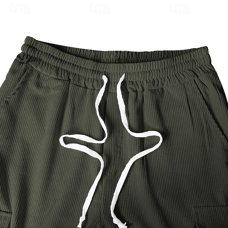 Men's Cargo Pants Corduroy Pants Trousers Straight Leg Sweatpants Elastic Waist Drawstring Multi Pocket Plain Wearable Outdoor Daily Camping & Hiking Fashion Classic Black Army Green 2026 - $28.99 –P2