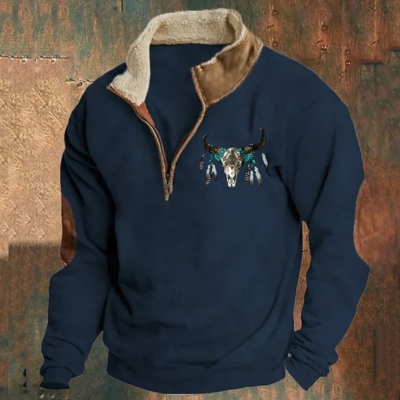 Pánské Mikina Čtvrtletní mikina na zip Černá Námořnická modř Hnědá Šedá Poloviční zip Grafika Kráva Tisk Tisk Čtvrtletní zip Vánoce Denní Dovolená Další tisky Šik ven Na běžné nošení Podzim Zima 2025 - $27.99 –P3