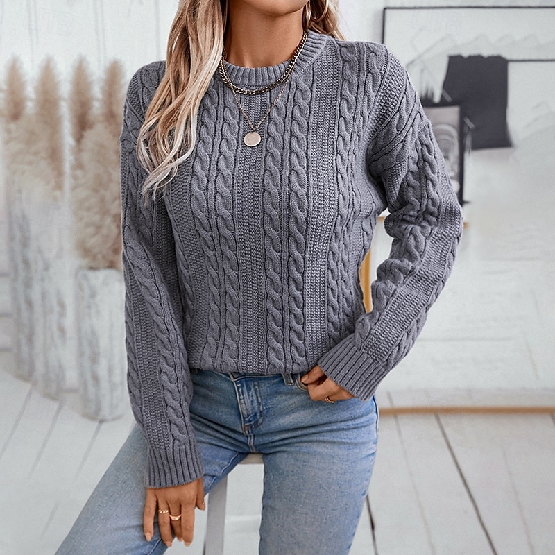 Per donna Felpa Giornaliero Da ufficio Essenziale Tinta unica Cavi Girocollo Testurizzato Manica lunga Top regolari Maglia Fine settimana Nero Beige Autunno Inverno del 2025 a $52.99 –P4