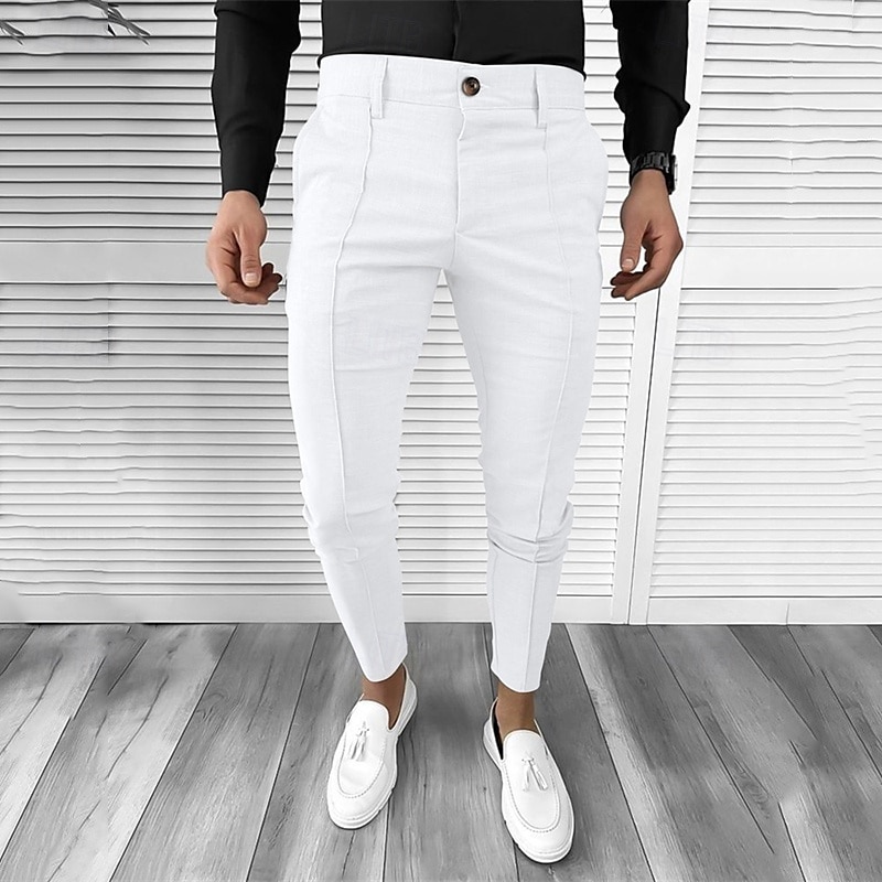 Per uomo pantaloni della tuta Pantaloni affusolati Pantaloni Chino Bottoni Tasche Liscio Comfort Formale Feste Ufficio Di tendenza Classico Nero Bianco Media elasticità del 2025 a $32.99 –P11