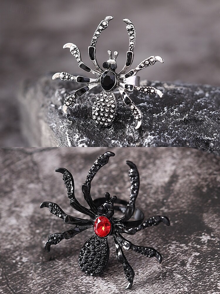 Halloween Spider Ring with Red Gemstone – Gothic Adjustable Statement Jewelry for Women's Costume Parties and Events 2025 - $7.99 –P5