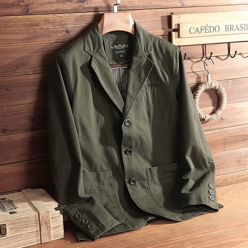 Men's Blazer Business Cocktail Party Wedding Party Fashion Casual Spring &  Fall Polyester Plain Button Pocket Comfortable Single Breasted Blazer Black khaki Army Green 2025 - $54.99 –P9