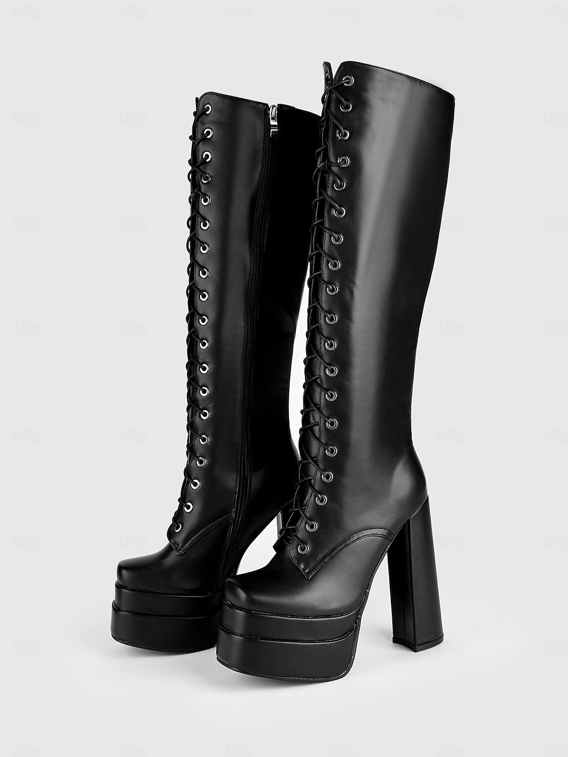 naisten mustat alustan polvikorkeat nauhasaappaat – goottilainen punk-tyyli, jossa on paksu kantapää, ihanteellinen halloweeniin ja cosplayan 2025 - $84.99 –P2