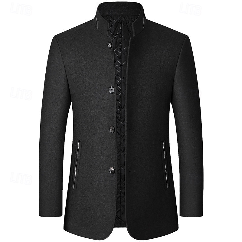 Herr Vinterkappa Yllekappa Trenchcoat Dagligen Semester Höst vinter Polyester Håller värmen Ytterkläder Kläder Mode Klassisk Slät Ficka Hög krage Enkelknäppt 2025 - $69.99 –P5