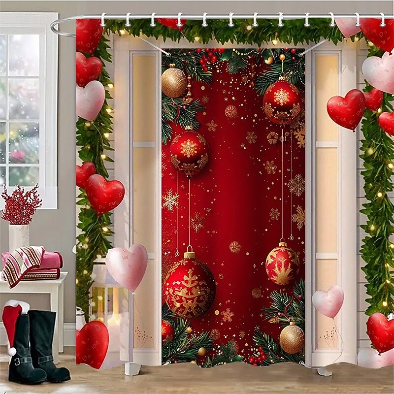 Weihnachts-Duschvorhang – Wasserdicht, 182,9 X 182,9 Cm, Mit Tannenzweigen & Schneemann-Muster