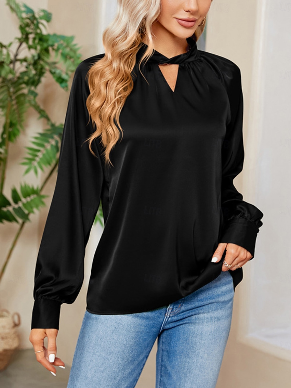 Per donna Camicia Elegant Elegante Raso/Satin Tinta unica Signore Elegante Manica Lunga Scollo a V Top Regolari Feste Lavoro Nodo attorcigliato Nero Bianco Verde Cachi Autunno Inverno del 2025 a $34.99 –P17