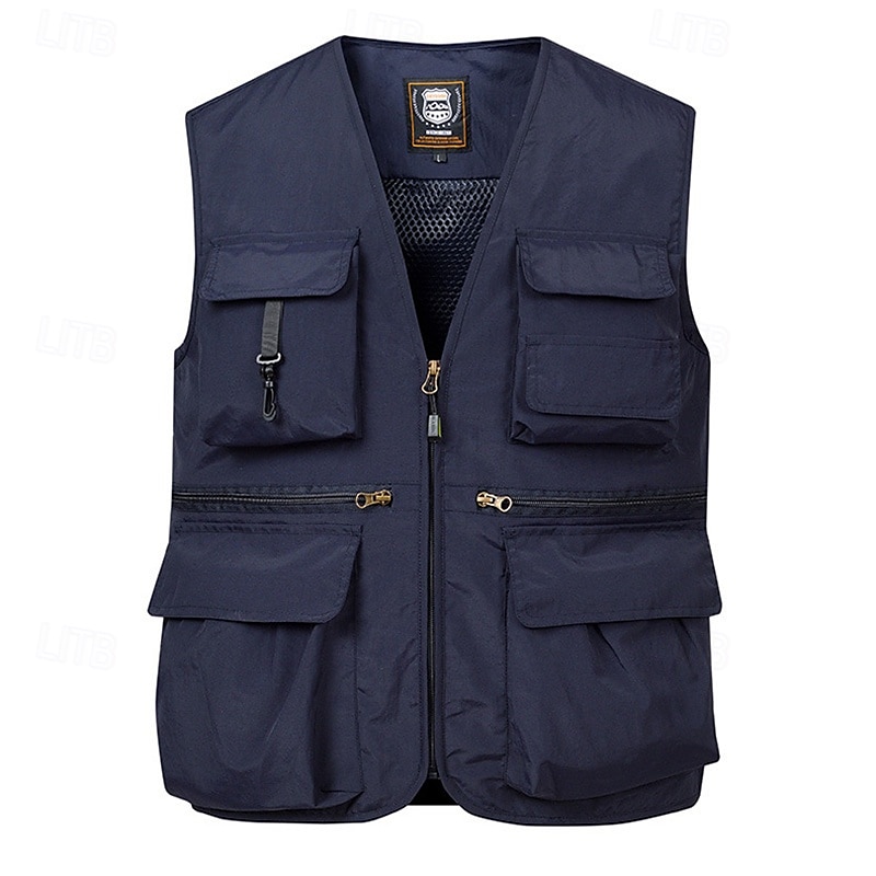 Herr Väst Gilet Fiskeväst Vandringsväst Dagligen Datum Semester Mode Ledigt Vår & sommar Ficka Nylon Andningsfunktion Bekväm Slät Dragkedja V-hals Normal Svart Rubinrött Marinblå Kungsblå Väst 2025 - $35.99 –P5