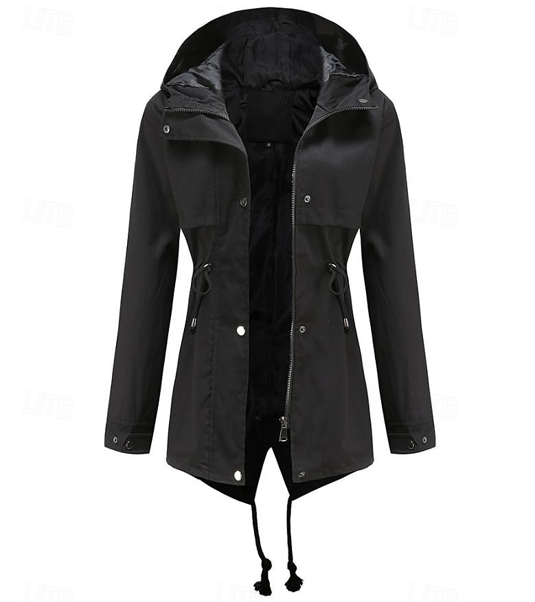 Women's Winter Coat Waterproof Windproof Zipper Outdoor Solid Color Work Casual Zipper Hoodie Loose Fit Long Sleeve Outerwear Black Yellow Red Winter 2025 - GBP £34 –P3