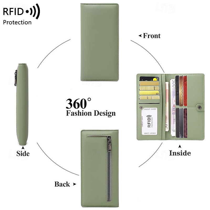 Portafoglio lungo ultra sottile bifold portatile in pelle PU con blocco RFID e più slot per carte e libretto degli assegni &titolari di carte di credito del 2025 a $22.99 –P3