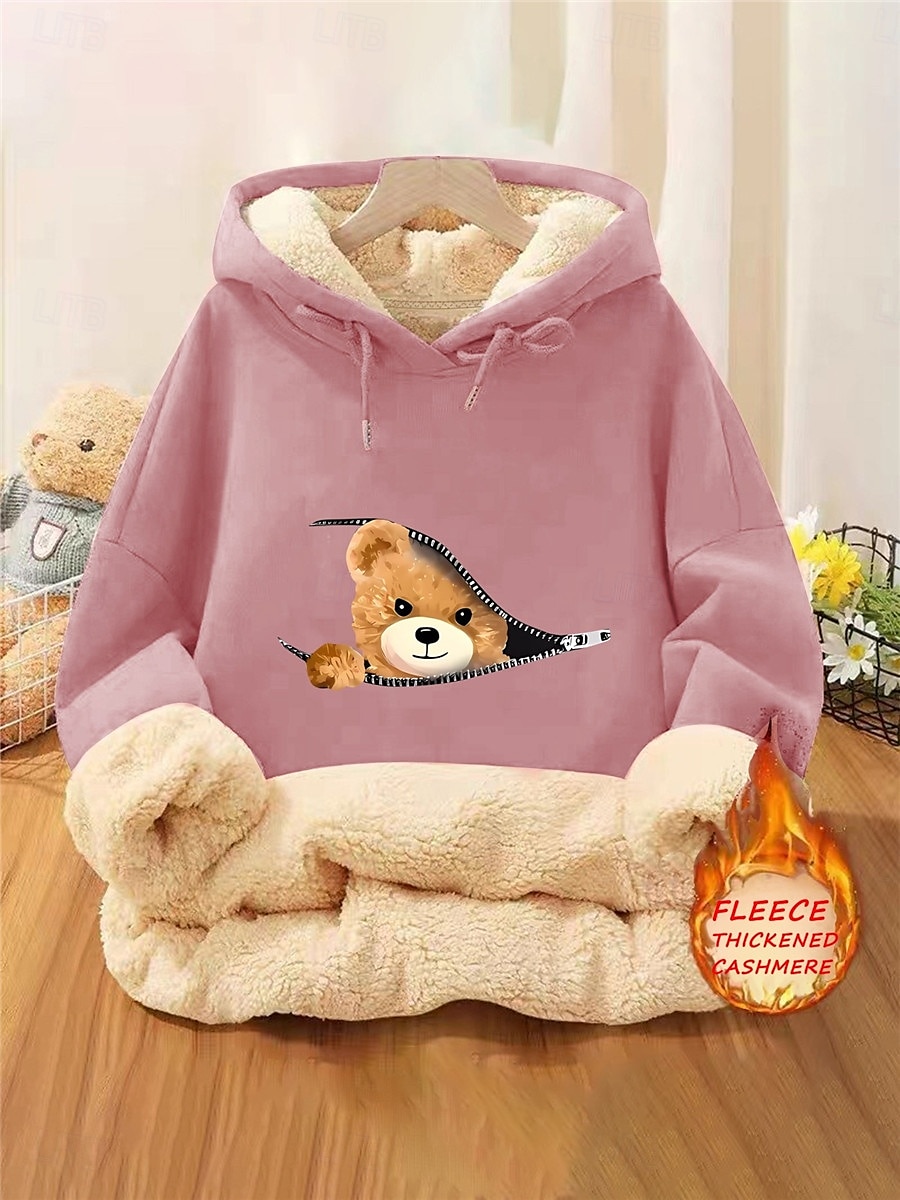 dámská mikina s kapucí fleece zvíře ulice denní nošení potisk kapsy ležérní comfrt mikina s dlouhým rukávem mikroelastický podzim zima podzim & zimní comfrt prodyšná měkká tkanina 2025 - $36.99 –P1